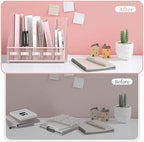 SUPEASY Desk Organizers Metal Desk Magazine File Holder with 5 Vertical Compartments Rack File Organizer for Office Desktop, Classroom, Home Workspace, Pink - Image 5