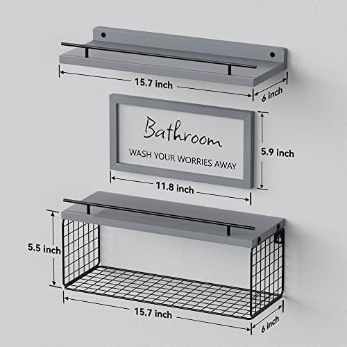 WOPITUES Floating Shelves for Bathroom Decor Art, Modern Grey - Image 3