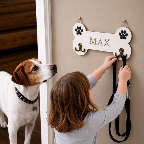 Personalized Dog Bone Leash Holder for Wall Mount, Custom Wooden Bone Leash Hook with Name, Pet Collar and Harness Organizer for Entryway, Key Hook Gift for Pet Lovers & Dog Owners, Home Wall Décor - Image 2