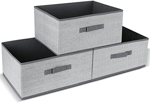 DAYARD Fabric Bins [3-Pack], Foldable Cube Baskets Storage Boxes for Shelves, Closet, Bookshelf, Nursery Organizer Containers, 16 x 11 x 8 inch Grey… by DAYARD