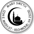 Custom Address Stamp - Personalized Ancient Crescent Design, Pre-Inked Round Stamp 1-5/8, Ideal for Islamic Bookstore Owners, Available in 5 Ink Colors - Personalized Address Stamp by AcornSalesCo