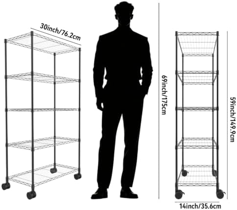 Whitmor 5-Tier Heavy Duty Shelving Unit, Metal Adjustable Storage Shelves, 1000 lbs Capacity for Pantry, Kitchen, Closet, Laundry, 29.6" L x 13.7" W x 59.4" H, Black - Image 3