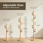 Coat Rack,Solid Wood Cactus Coat Rack Freestanding With 6 L-Shaped Hooks and 3 Adjustable Sizes,Coat Tree for Bedroom, Entryway, Livingroom, Coat Hanger Stand for Coats, Handbags (Natural) - Image 3