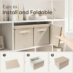 Fabric Storage Bins with Lids, Heavy Duty Collapsible Organizer Bins for Shelves, Stackable Closet Woven Baskets with Handles, 25L Rectangle Boxes for Bedroom Office, Cube Home Decor (Beige 2 Pack) - Image 3