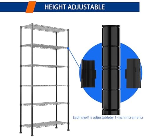 REGILLER 6-Wire Shelving Metal Storage Rack Adjustable Shelves,Standing Storage Shelf Units for Laundry Bathroom Kitchen Pantry Closet(Black,14.1" D x 30" W x 80" H) - Image 5