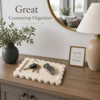 Koville Romano Travertine Vanity Tray, 11"x8" Natural Stone Organizer Tray for Countertop Bathroom Kitchen Dresser, Marble Decorative Scalloped Tray for Jewelry Cosmetics Perfume Trinket(Beige) - Image 6