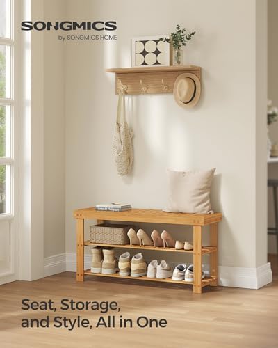 SONGMICS Shoe Rack Bench, 3-Tier Bamboo Entryway Bench, 35.2 Inches Width - Image 3