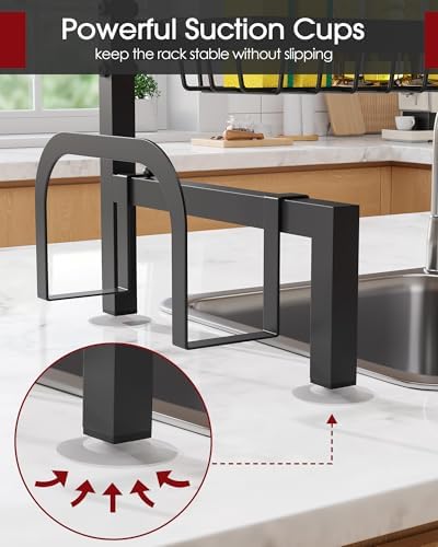 Sakugi Over The Sink Dish Drying Rack - Adjustable 3 Tier XX-Large Capacity Stainless Steel Drainer with Cutlery & Utensil Holders, Kitchen Storage & Organization, 31.5"-39.5"L x 12"W x 30.5"H, Black - Image 4
