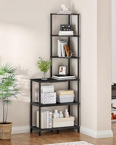 CHOEZON 6-Tier Corner Shelf, Industrial Corner Bookshelf with Desk Top, Diamond-Shaped Storage Shelves, Display Stand for Small Spaces, Living Room, Home Office, Foyer, Black TCJ70BB by Choezon