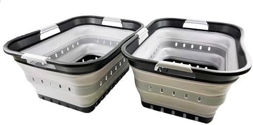 SAMMART 42L (11 gallon) Collapsible Plastic Laundry Basket - Foldable Pop Up Storage Container/Organizer - Portable Basket - Space Saving Hamper (Black/Alloy Grey (Set of 2)) by SAMMART