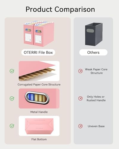 Oterri Portable Collapsible Cardboard File Box with Handle for Letter-Size - Image 4