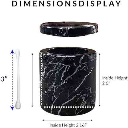 Black Marble Canister with Lid, Round Qtip Container, 3 diam x 3.5 ht Inch Sturdy Storage Jar, Bathroom Essentials Marble Canister for Cotton Balls, jewelry, Bath Salt - Image 2