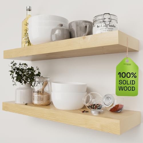 Solid Wood Floating Shelves for Wall 24 inch, Natural Wood, Wooden Shelf by BAOBABWORKSHOP