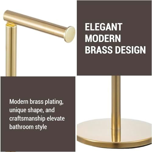MyGift Modern Brass Tone Metallic Plated Floor Standing Toilet Paper Holder Stand with Roll Reserve Storage Holder, Elegant Freestanding Bathroom Toilet Tissue Dispenser - Image 2