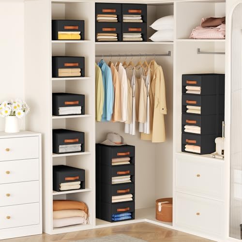 DIMJ Closet Organizers and Storage - Pull-out Fabric Bins with Drawers for Closet Foldable Clothes Organizers with Clear Window, Stackable Storage Drawers for Bedroom,Living Room,Shelf,4-Pack, Black - Image 2