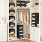 DIMJ Closet Organizers and Storage - Pull-out Fabric Bins with Drawers for Closet Foldable Clothes Organizers with Clear Window, Stackable Storage Drawers for Bedroom,Living Room,Shelf,4-Pack, Black - Image 2