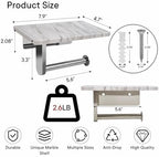 Toilet Paper Holder with Natural Marble Shelf for Bathroom Washroom,Wall Mounted Tissue Holder Suitable for Mega Roll (Brushed Nickel, Middle 7.87 * 4.72 in) - Image 2