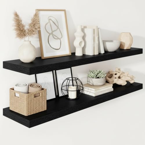 Vivelove Deep Floating Shelves 48x12” Set of 2, Black by VIVELOVE