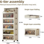 260QT Stackable Storage Bins with Lids & Rack, 6 Tier Large Capacity Foldable Storage Cabinet, Clear Collapsible Pantry Organizer for Home, Kitchen, Bathroom, Dorm, Office, Clear - Image 3