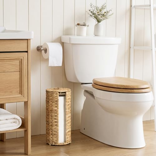 GRANNY SAYS Wicker Free Standing Toilet Paper Holder Stand with Storage - Image 5