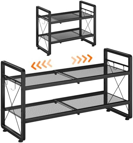 ELYKEN Expandable Shoe Rack for Closet, 2-Tier Metal Black Shoe Organizer by ELYKEN