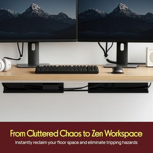 Pyle 2-Pack 17" Under Desk Cable Management Tray, Under Desk Cable Organizer with Adhesive Mount, Wire Management Under Desk for Home Office & Gaming Setup, Durable Plastic, 20 lb Capacity, Black - Image 2