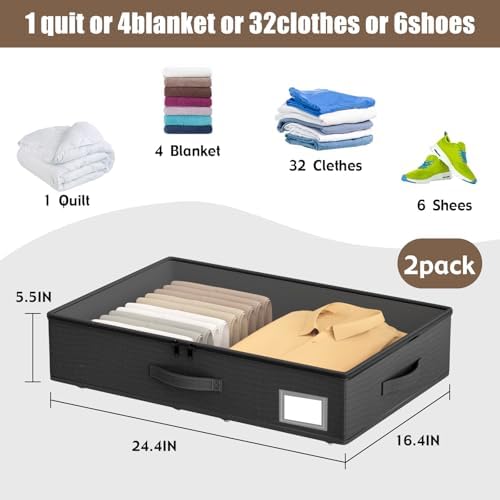 EE-RoomWorld Underbed Storage With Wheels, No Assembly Required - 5.5 Inch Height Black Underbed Bins, Low Profile Rolling Shoe Storage Containers for Dorm - Image 3