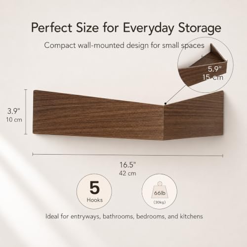 Coat Rack Wall Mount with Hidden Hooks,Wall Hooks with Shelf Wooden Decorative Coat Hook Hat Rack Entryway Key Holder Organizer Tray for Kitchen Bathroom Towels Clothes Hanger - Image 2