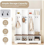 Merax Farmhouse Hall Tree with Bench and Shoe Storage, 59" Entryway Bench with Coat Rack, 8 Hooks and Top Compartments, 3-in-1 Entryway Hall Tree for Hallway, Living Room, White - Image 5