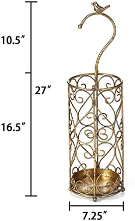 Umbrella Rack Stand,Umbrella Rack for Entryway,Canes Walking Sticks,Cast Iron Bird Handle and Drip Tray (Antique Gold) - Image 2