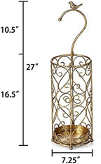 Umbrella Rack Stand,Umbrella Rack for Entryway,Canes Walking Sticks,Cast Iron Bird Handle and Drip Tray (Antique Gold) - Image 2