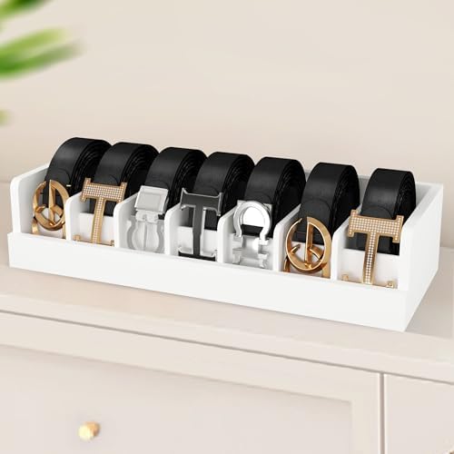 Belt Organizer for Drawer - Bamboo Belt Storage Organizer | Belt Rack for Closet Wall Mount Men Women Tie Sock Bra Scarf Ribbon(White, 2 * 7Grids) - Image 7