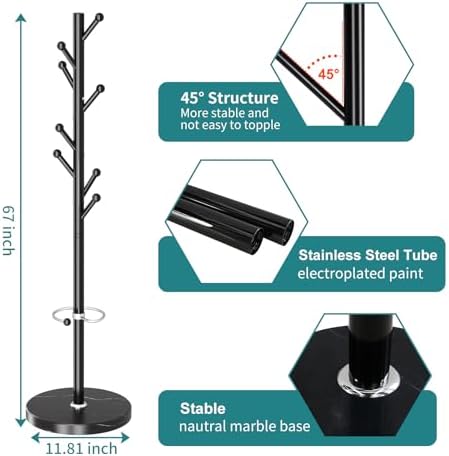 OIRUMIE Coat Rack,Metal Coat Rack Frestanding,Black Coat Stand for Entryway - Image 2
