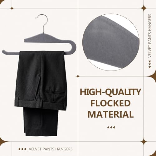 Novabright 50 Pack Velvet Pants Hangers, Slim Open Ended Design, Gray - Image 3