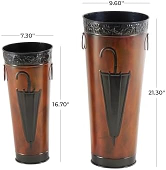 Deco 79 Metal Umbrella Stand with Umbrella Image and Handles, Set of 2 21", 17"H, Brown - Image 6