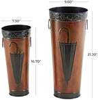 Deco 79 Metal Umbrella Stand with Umbrella Image and Handles, Set of 2 21", 17"H, Brown - Image 6