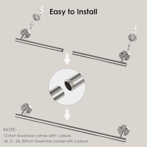 FORIOUS Towel Bar Towel Racks for Bathroom Wall Mounted 24" Brushed Nickel - Image 2