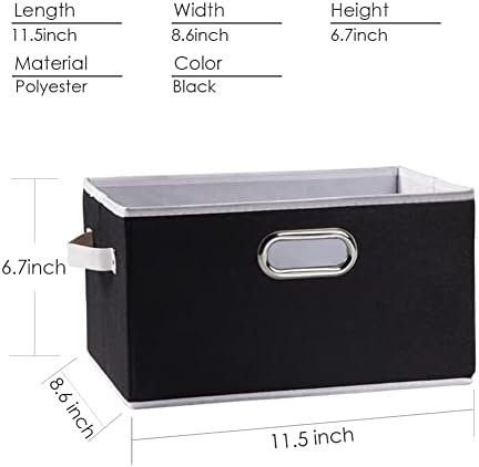 PRANDOM Fodable Storage Baskets for Closet [5-pack] Decorative Fabric Storage Bins Cubes with Leather/Metal Handles for Shelves Bedroom Living Room Black (11.5x8.5x6.7 Inch) - Image 6