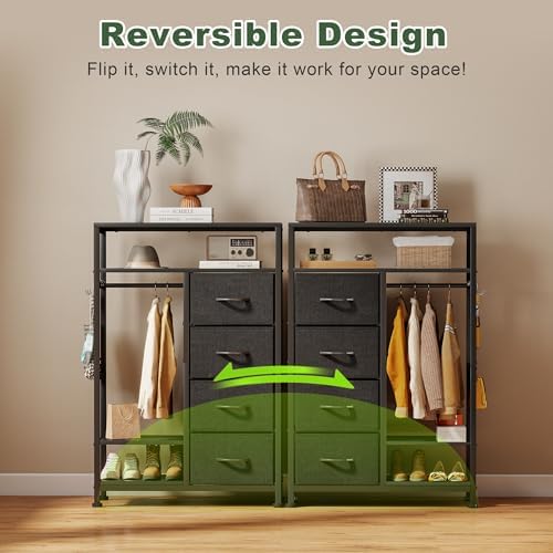 YOSHOOT 31.5" Dresser with Hanging Rack, Closet Dresser for Kids Bedroom - Image 3