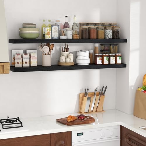 55 in Floating Shelves for Wall, 9.3in Deep Black Shelves 2 Packs - Image 5