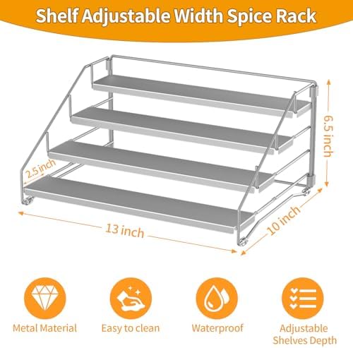 BOIVSHI Spice Organizer for Cabinet, Depth Adjustable Spicy Shelf, Gray - Image 4