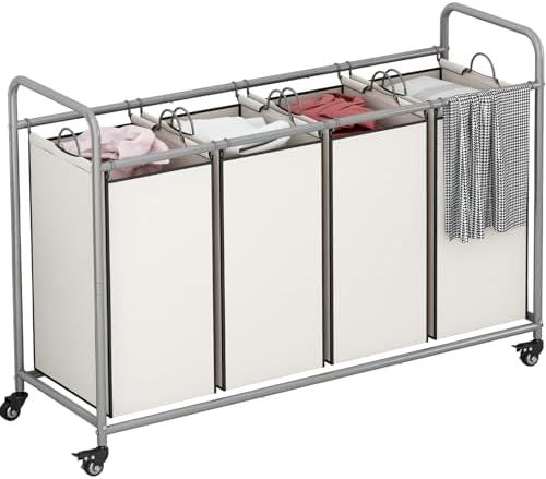 LINZINAR 4 Section Laundry Hamper, Beige Laundry Basket 180L Laundry Sorter by LINZINAR