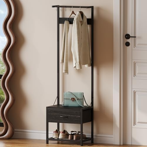 LUMTOK Hall Tree with Shoes Bench Storage,Small Coat Rack with Drawers by LUMTOK