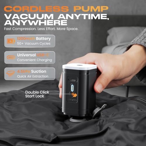 Travel Vacuum Bags with Wireless Pump, High Compression Space Saver, IP67 Waterproof Reusable Vacuum Sealer Bags for Clothes, Suitcase & Storage Backpack Organization (2 Pack) - Image 6