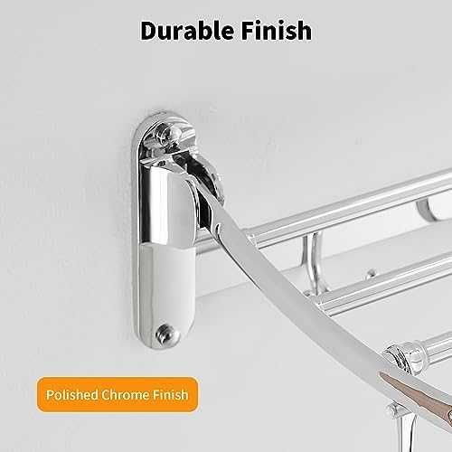 BESy Towel Racks with Foldable Towel Bar Hooks Wall Mounted Polished Chrome - Image 3