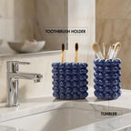 Better Trends 2-Piece Bathroom Accessory Set – Toothbrush Holder & Bubble Textured Tumbler Cup, Unbreakable Plastic Vanity Organizer for Modern Bathroom Countertop Décor Navy Nova Collection - Image 3