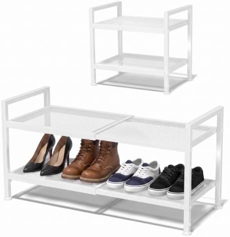 Expandable Shoe Rack for Closet, Entryway, Shoe Storage, 2-Tier, White by Unknown
