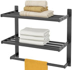Bethom Bathroom Towel Rack with Bars, 16 Inch Towel Shelf, Matte Black by Bethom