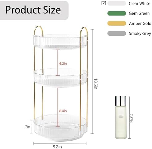 YCIA&DONE 360 Rotating Makeup Organizer and Storage for Vanity Countertop 3 Tiers, High Capacity Cosmetic Skincare Perfume Organizers for Dresser Bathroom Lazy Susan (Clear White) - Image 4