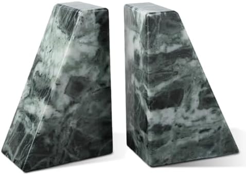 Karibiber Marble Bookends for Heavy Books, Decorative Bookends for Shelves, Green Stone Book Ends, Heavy-Duty Book Ends for Hardback Book & Cookbooks, Unique Book Stopper & Holder, Set of 2 by Karibiber